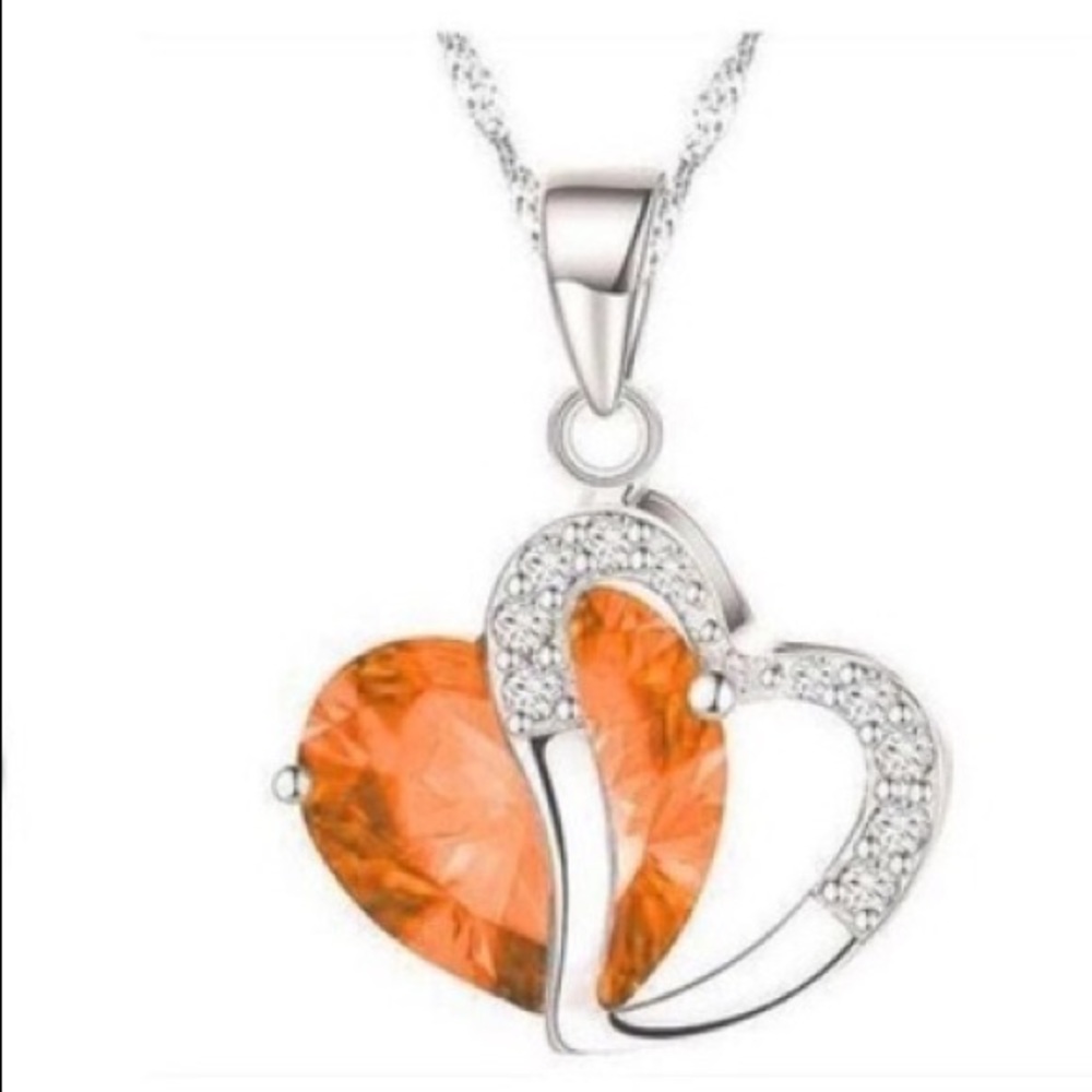 925 Love 🧡 Heart Crystal 💎 Pendant Necklace